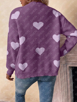 Essnce sueter de cardigan grueso y calido con patron de corazones verdes y blancos para mujer