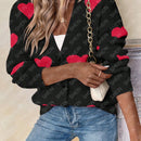 Essnce sueter de cardigan grueso y calido con patron de corazones verdes y blancos para mujer