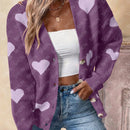 Essnce cardigan informal holgado monobotonadura de manga larga con caida en los hombros y estampado de corazon para mujer, otono/invierno