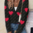 Essnce cardigan informal holgado monobotonadura de manga larga con caida en los hombros y estampado de corazon para mujer, otono/invierno