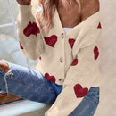 Essnce sueter de cardigan grueso y calido con patron de corazones verdes y blancos para mujer