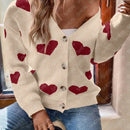 Essnce sueter de cardigan grueso y calido con patron de corazones verdes y blancos para mujer