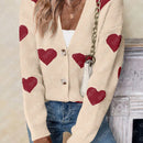 Essnce cardigan informal holgado monobotonadura de manga larga con caida en los hombros y estampado de corazon para mujer, otono/invierno