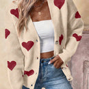Essnce sueter de cardigan grueso y calido con patron de corazones verdes y blancos para mujer