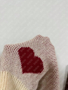 Essnce cardigan informal holgado monobotonadura de manga larga con caida en los hombros y estampado de corazon para mujer, otono/invierno