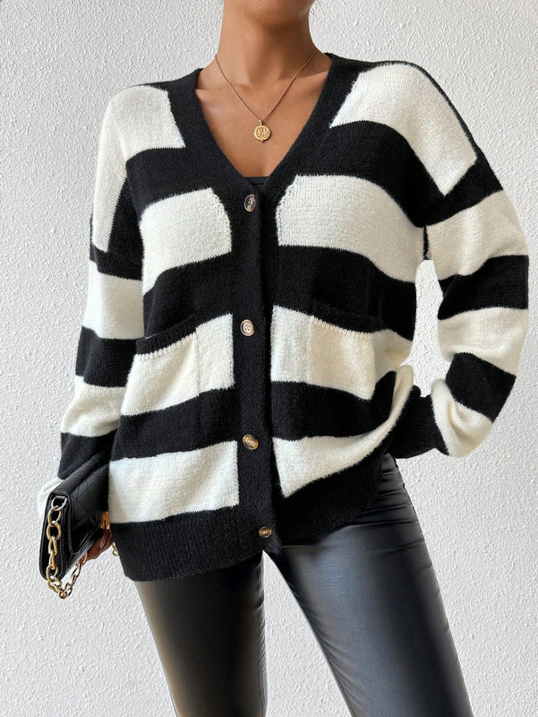 Essnce nuevo cardigan de mujer de punto de imitacion de vison cachemira a rayas, para otono/invierno