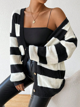 Essnce nueva moda sueter de lana de imitacion de vison con rayas para mujer, otono/invierno