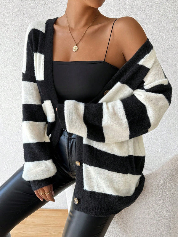 Essnce nuevo cardigan de mujer de punto de imitacion de vison cachemira a rayas, para otono/invierno
