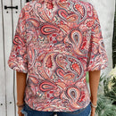 Camisa vintage con cuello en V, tapeta de botones y estampado de nueces para mujer, elegante para el verano