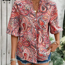 Camisa vintage con cuello en V, tapeta de botones y estampado de nueces para mujer, elegante para el verano