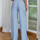 Pantalones rectos con cintura elastica con rayas azules para mujeres