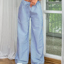 Pantalones rectos con cintura elastica con rayas azules para mujeres