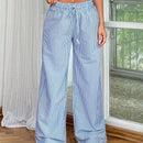 Pantalones rectos con cintura elastica con rayas azules para mujeres