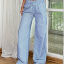 Pantalones rectos con cintura elastica con rayas azules para mujeres