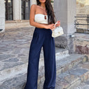 Pantalones casuales anchos de pierna ancha con cintura alta y pliegues para mujeres