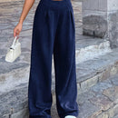 Pantalones anchos de lino solido para mujer