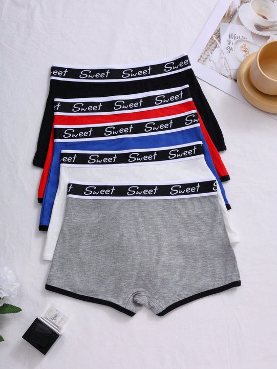 5 piezas pantis acanalados de moda para mujeres, colores surtidos