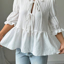 Blusa casual de gasa arrugada para mujeres - Blanco