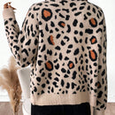 Essnce cardigan informal con botones al frente y hombros caidos con estampado de leopardo, apropiado para otono/invierno