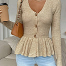 Frenchy cardigan casual de manga larga de un solo pecho con dobladillo con volantes, de color liso, para otono/invierno