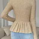Frenchy cardigan casual de manga larga de un solo pecho con dobladillo con volantes, de color liso, para otono/invierno