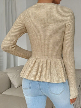 Frenchy cardigan casual de manga larga de un solo pecho con dobladillo con volantes, de color liso, para otono/invierno