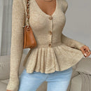 Frenchy cardigan casual de manga larga de un solo pecho con dobladillo con volantes, de color liso, para otono/invierno