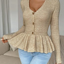 Frenchy cardigan casual de manga larga de un solo pecho con dobladillo con volantes, de color liso, para otono/invierno