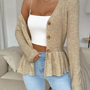 Frenchy cardigan casual de manga larga de un solo pecho con dobladillo con volantes, de color liso, para otono/invierno
