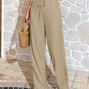 Pantalones largos sencillos de mujer de uso diario con cintura ajustable y unicolor