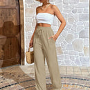 Pantalones largos sencillos de mujer de uso diario con cintura ajustable y unicolor