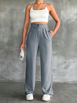 Pantalones altos de pierna ancha con pliegues