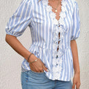 Camisa casual con estampado de rayas y nudo delantero