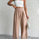 Petite pantalon de pierna ancha de lino beige para mujeres de estatura baja