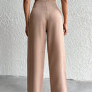 Petite pantalon de pierna ancha de lino beige para mujeres de estatura baja