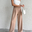 Petite pantalon de pierna ancha de lino beige para mujeres de estatura baja