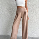 Petite pantalon de pierna ancha de lino beige para mujeres de estatura baja