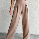 Petite pantalon de pierna ancha de lino beige para mujeres de estatura baja