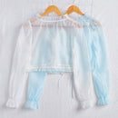 Blusa corta con mangas abullonadas con volantes, cierre delantero de lazo, sin camiseta interior, para otono, ropa de mujer de manga larga, camisa de mujer para otono, ropa de crucero, blusa de proteccion solar para mujer, 2 piezas
