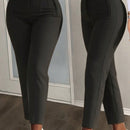 Slayr pantalones de trabajo para mujer de cintura alta, corte delgado y plisado tipo papel clip de color liso minimalista, para verano 2024