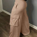 Slayr pantalones casuales de trabajo de estilo ancho con bolsillos y estampado floral gris para mujeres-c