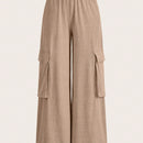 Slayr pantalones casuales de trabajo de estilo ancho con bolsillos y estampado floral gris para mujeres-c