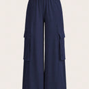 Slayr pantalones casuales de trabajo de estilo ancho con bolsillos y estampado floral gris para mujeres-c