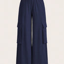 Slayr pantalones casuales de trabajo de estilo ancho con bolsillos y estampado floral gris para mujeres-c