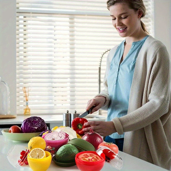 7 Piezas de Contenedores para Frutas y Verduras - Tapas Antifugas, Recipientes Plásticos Reutilizables para Refrigerador y Despensa, Lavado a Mano, Diseño Compacto, Material BPA-Free, Organización de Alimentos, Granos y Ajo, Ideal para Cocinas Caseras
