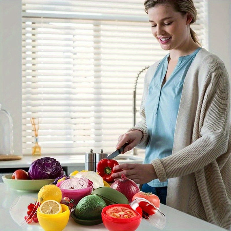 7 Piezas de Contenedores para Frutas y Verduras - Tapas Antifugas, Recipientes Plásticos Reutilizables para Refrigerador y Despensa, Lavado a Mano, Diseño Compacto, Material BPA-Free, Organización de Alimentos, Granos y Ajo, Ideal para Cocinas Caseras
