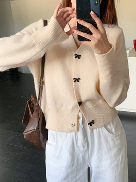 Dazy cardigan informal de mujer con decoracion de lazos, otono