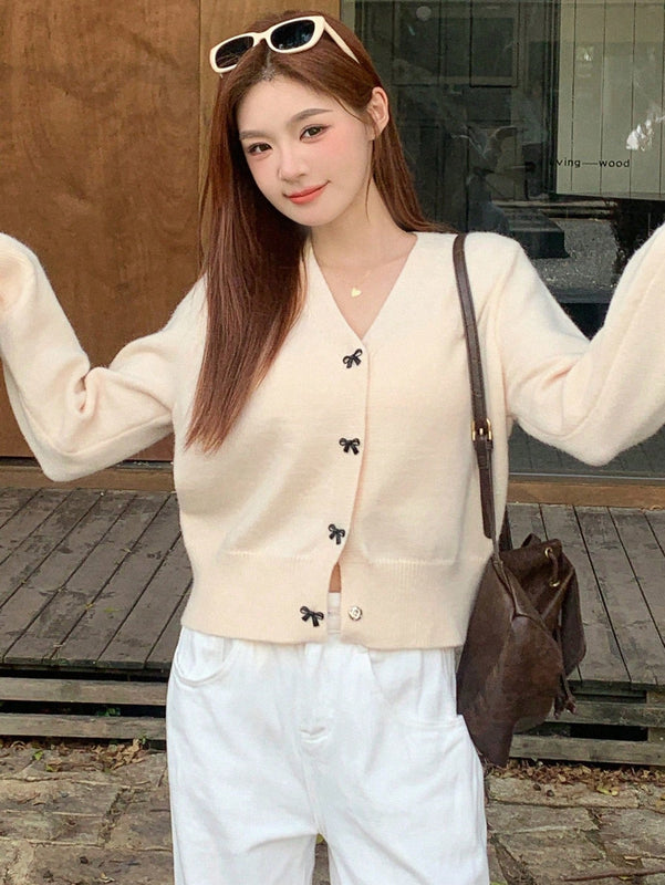 Dazy cardigan informal de mujer con decoracion de lazos, otono
