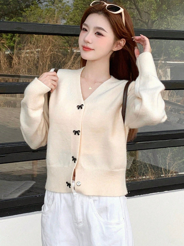 Dazy cardigan informal de mujer con decoracion de lazos, otono