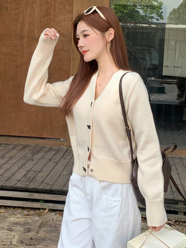 Dazy cardigan informal de mujer con decoracion de lazos, otono